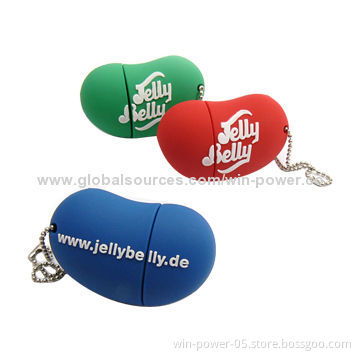 Bean USB Flash Drives, Made of Silicone/PVC, Customized Colors Welcomed/Beautiful for Decorations